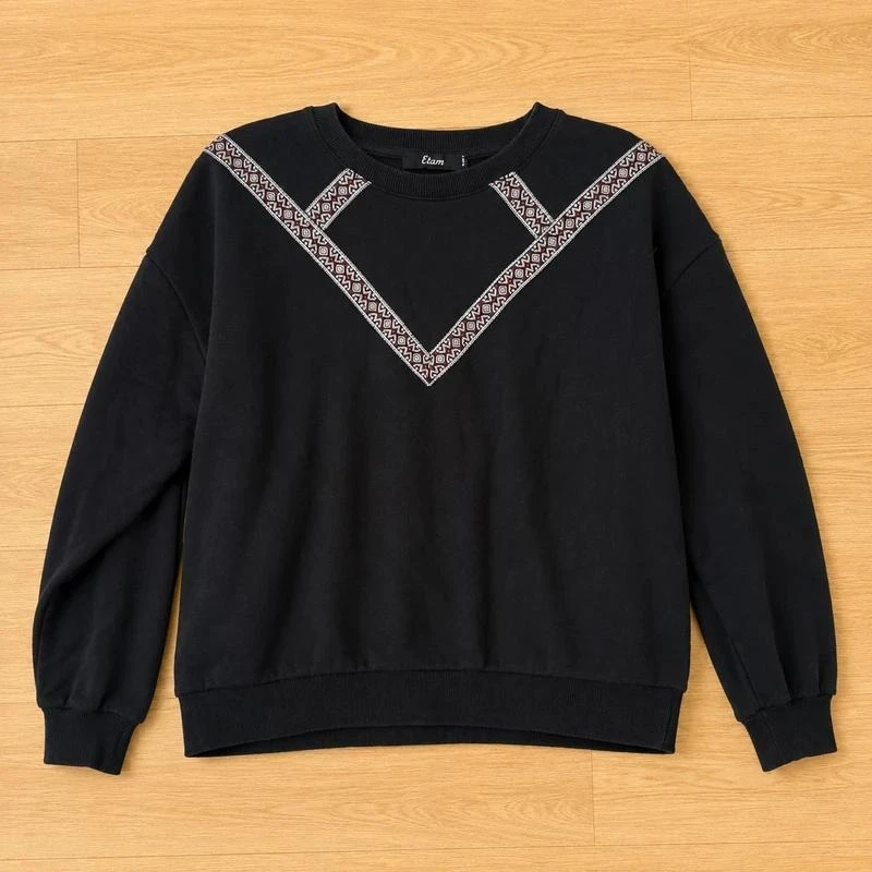 Sweat Etam Noir M Regular Fit Coton Intérieur Doux Jacquard Géométrique Col Rond